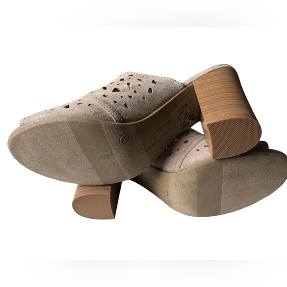 Retro American Eagle Outfitters Gray Leather Slip On Peeptoe Chunky Heels NWT 11 - Picture 2 of 9